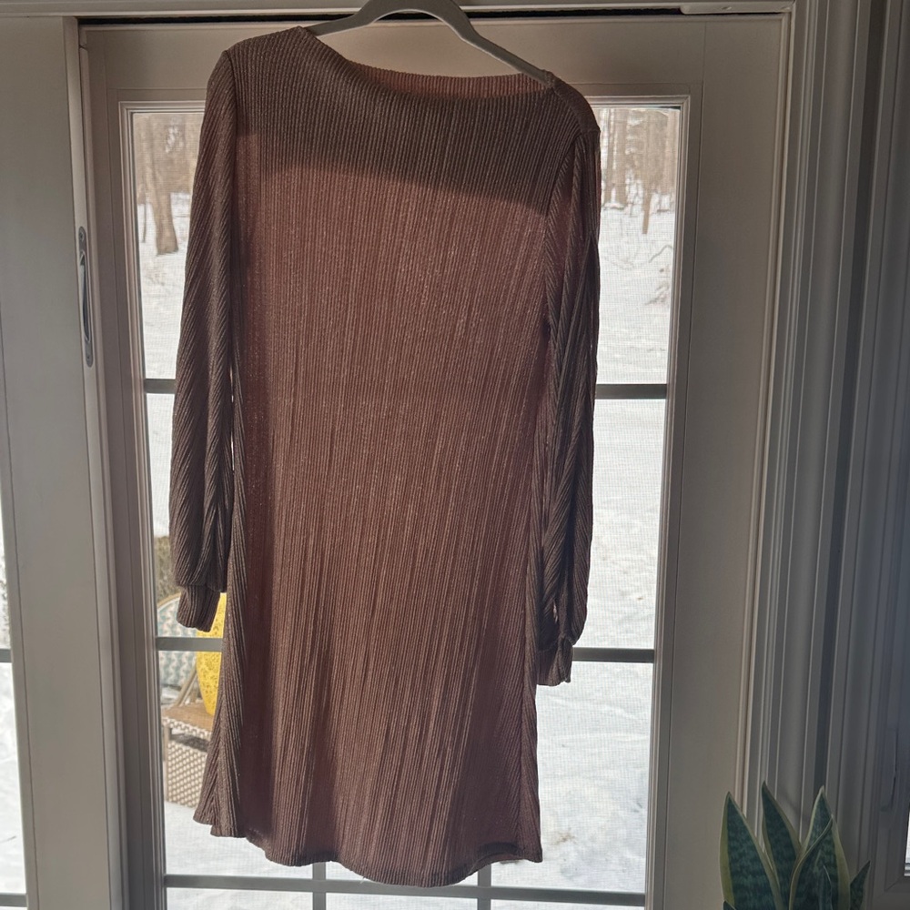 Elegant Brown Long-Sleeve Dress
